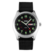 Чоловічий годинник Skmei 9112BK Silver-Black з нейлоновим ремінцем та календарем