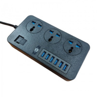 Сетевой удлинитель фильтр CP02 на 3 розетки + 6 USB 3.1A 2 метра Чёрный