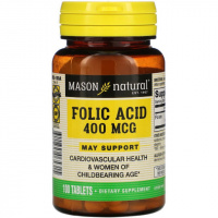 Фолиевая кислота 400 мкг, Folic Acid, Mason Natural, 100 таблеток