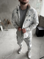 Принтований білий котоновий чоловічий костюм сорочка штани