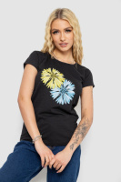 Футболка жіноча з принтом, колір чорний, 244R2215