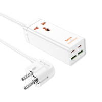 Сетевое зарядное устройство удлинитель Hoco AC10A 2 USB/ 2 Type-C PD 65W 1 розетка 1.5m белый