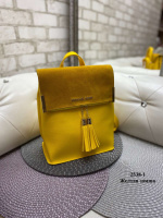 Жовтий — натуральний замш — MICHAEL KORS — стильний рюкзак із китицями, можна носити сумкою (2538-1)