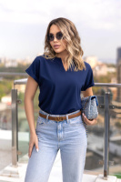 Жіноча блузка з вирізом та коротким рукавом «Fly» оптом | Батал Темно-синій, 50-52