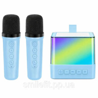 Портативна караоке система з двома мікрофонами Bluetooth акустична колонка для дому вечірок Blue