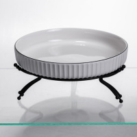 Фруктовница фарфоровая на металлической подставке Ø25 (см) круглая ваза конфетница для фруктов Белый с черным LB-1572B