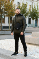 Комплект чоловічий Nike: анорак утеплений смарагдовий + штани з тринитки утеплені чорні. Барсетка У ПОДАРУНОК!