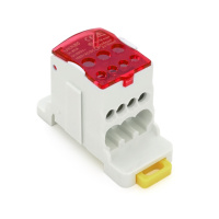 Параллельный разветвитель-сплиттер проводов UKK80, 6 выходов(латунь)2-2,5*16мм2 *4-2,5-6мм2 *1-6-16мм2, AC690V, 80А, 70,8*45,5мм, RED