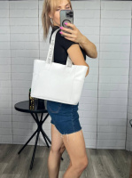 Біла - формат А4 - велика, стильна та елегантна сумка-шопер з довгими ручками для носіння на плечі (0571)