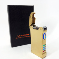 Дугова електроімпульсна запальничка із USB-зарядкою ліхтариком LIGHTER HL-437, Юсб запальничка. Колір: золотий