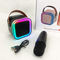 Портативная колонка с караоке микрофоном и RGB подсветкой K12 10W Bluetooth. Цвет: черный