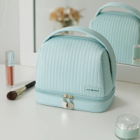 Косметичка для пренадлежностей из искусственной кожи для макияжа,голубая