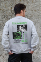 Утеплений оверсайз світшот на флісі з принтом Without Watching Gray