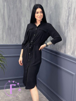 Довга сукня-сорочка з поясом «Marcella» оптом | Норма | Розпродаж моделі Чорний, 42-44