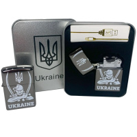 Дуговая электроимпульсная USB зажигалка Украина (металлическая коробка) HL-449. Цвет: черный