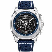 Чоловічий наручний годинник Benyar BY-5222 Blue-Silver з хронографом та шкіряним ремінцем