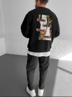 Світшот чорний чоловічий з мерчем (оверсайз) | 74-116