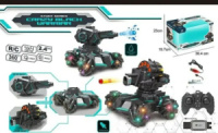 Танк на радіокеруванні пульт+браслет, акум.3,7V, пульт 2,4GHz, звуки, світло, 2 знімні башти, стріляє орбізами і м’як