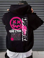 Чоловіче чорне стильне оверсайз худі з трендовим принтом