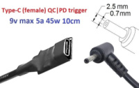 Переходник для роутера 9v (3a, 27w) 2.5(2.35)x0.7mm 8-10cm з USB Type-C (Female) Quick Charge Power Delivery