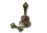 Тибетський дзвіночок з рельфним орнаментом Аштамангала та ваджера S (7 см)