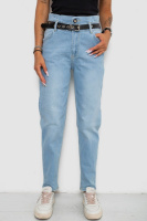 Джинси жіночі з поясом на резинці, колір блакитний, 244R00154