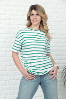 Подовжена футболка в смужку «Modis» оптом | Батал Зелений, 50-52