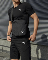 Чоловічий комплект футболка чорна Puma + Шорти + Барсетка