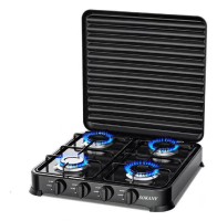 Газовая плита настольная на 4 конфорки Sokany черная мини для дачи, портативная переносная варочная панель кемпинговая SK-6004-Black