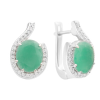 Серебряные серьги CatalogSilver с натуральным изумрудом 6.075ct, фианитами (2163374)