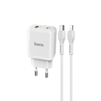 Сетевое зарядное устройство Hoco N5 USB/ Type-C QC PD 20W белое + кабель Type-C to Lightning