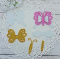 Вирубка бантик метелик біло-золотий 7,5*6,5 см з фоамірану з глітером,набір деталей