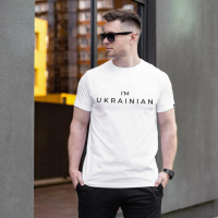 Футболка Pobedov Peremoga - I'M UKRAINIAN наклейка чорна Білий