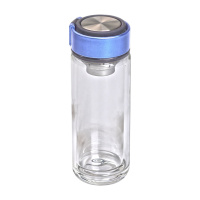 Термос скляний 330 мл з подвійними стінками та ситечком, синій