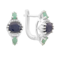 Серебряные серьги CatalogSilver с натуральным сапфиром 4.337ct, изумрудом, фианитами (2180845)