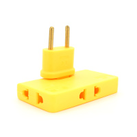 Тройник + переходник 3 in 1, UK/US-EU, 220В, 10А, поворотный 180°, Yellow