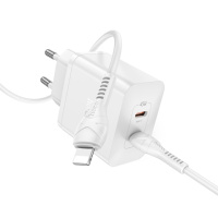 Сетевое зарядное устройство Hoco N35 2 Type-C PD 45W белое + кабель Type-C to Lightning