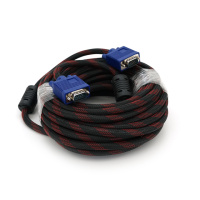 Кабель Merlion VGA 3+4, 10m, male to male (папа-папа), OD-8.2mm, 2 феррита, оплетка, круглый Black/Red, коннектор Blue, кулёк