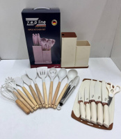 Набор ножей + кухонные принадлежности Zepline ZP-107 19 предметов (Молочный)