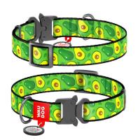 Нашийник для собак нейлоновий WAUDOG Nylon з QR паспортом, малюнок «Авокадо», металічна пряжка-фастекс, Ш 25 мм, Дов 37-58 см