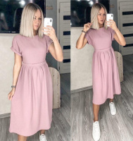 Жіноче плаття міді з короткими рукавами «Валенсія» оптом та по дропшипінгу | Норма | Розпродаж моделі Фрезовий, 42