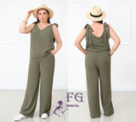 Літній жіночий костюм з широкими брюками «Ясмін» оптом | Батал | Розпродаж моделі Хакі, 50
