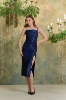 Коктейльна Сукня Атлас Міді 25017 Синя