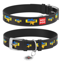 Нашийник для собак шкіряний WAUDOG Design з QR паспортом, малюнок «Дім», L, Ш 25 мм, Дов 38-49 см чорний