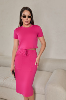 Жіночий літній костюм зі спідницею міді «Sunstyle» оптом | Батал Малиновий, 50-52