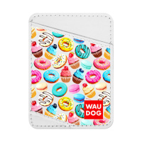 Холдер для карток WAUDOG Design з малюнком «Пончики», преміум шкіра (ширина 70 мм, довжина 95 мм) білий