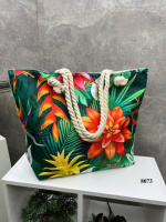 Квіти — велика яскрава літня пляжна сумка, матеріал — льон (8073)