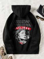 Чоловіче чорне стильне оверсайз худі з трендовим принтом