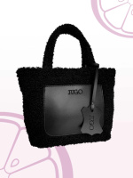 Жіноча хутряна Сумка-шопер чорного кольору на зиму «Rami bag» штучне хутро та екошкіра JUGO