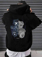 Чоловіче чорне стильне оверсайз худі з трендовим принтом